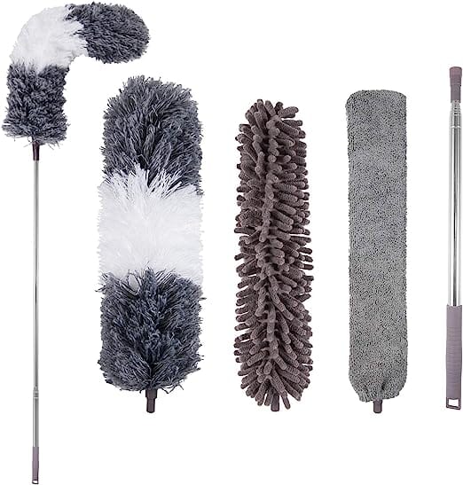 4-Pieces: Reusable Bendable Dusters with Extension Pole