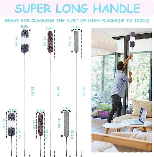 4-Pieces: Reusable Bendable Dusters with Extension Pole