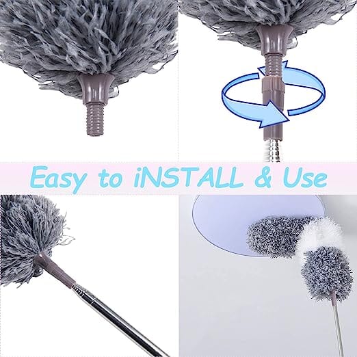 4-Pieces: Reusable Bendable Dusters with Extension Pole