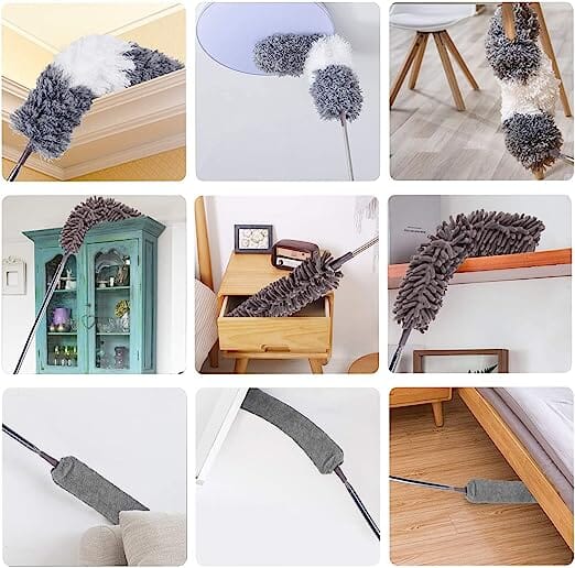 4-Pieces: Reusable Bendable Dusters with Extension Pole
