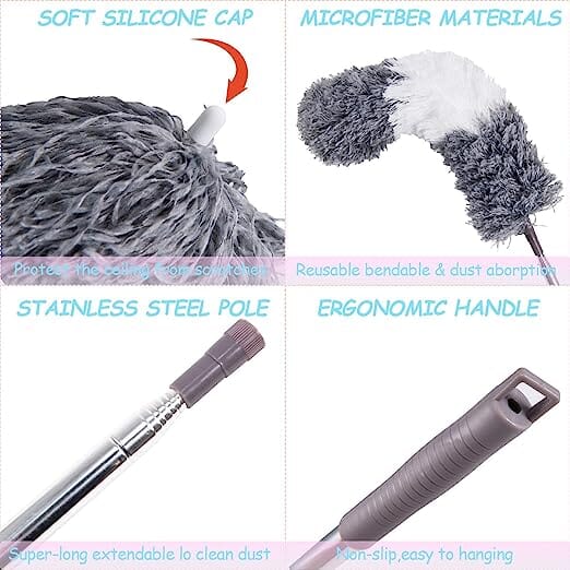 4-Pieces: Reusable Bendable Dusters with Extension Pole